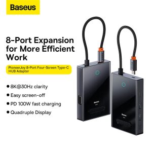Baseus FOCUS SERIES 8-Port Four-Screen Type-C HUB Adapter Gray