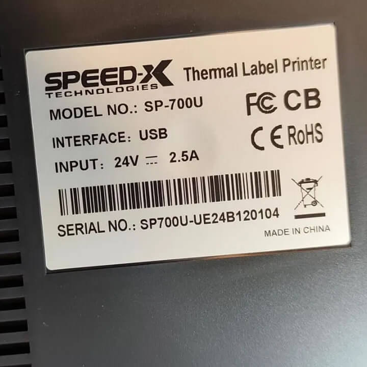 bottom side pic of speedx 700u label printer
